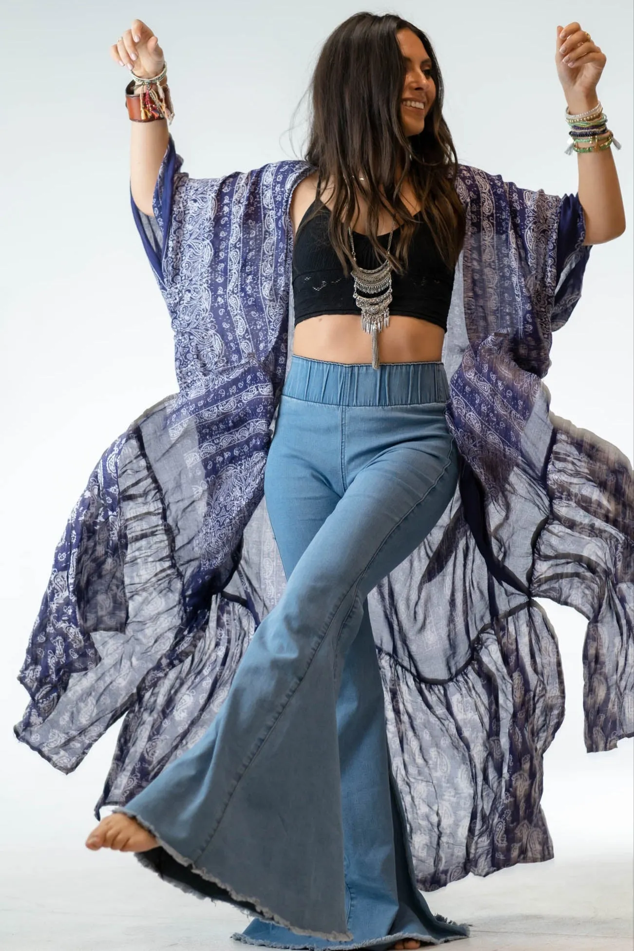 Paisley Tapestry Free Flow Duster Kimono - Purple