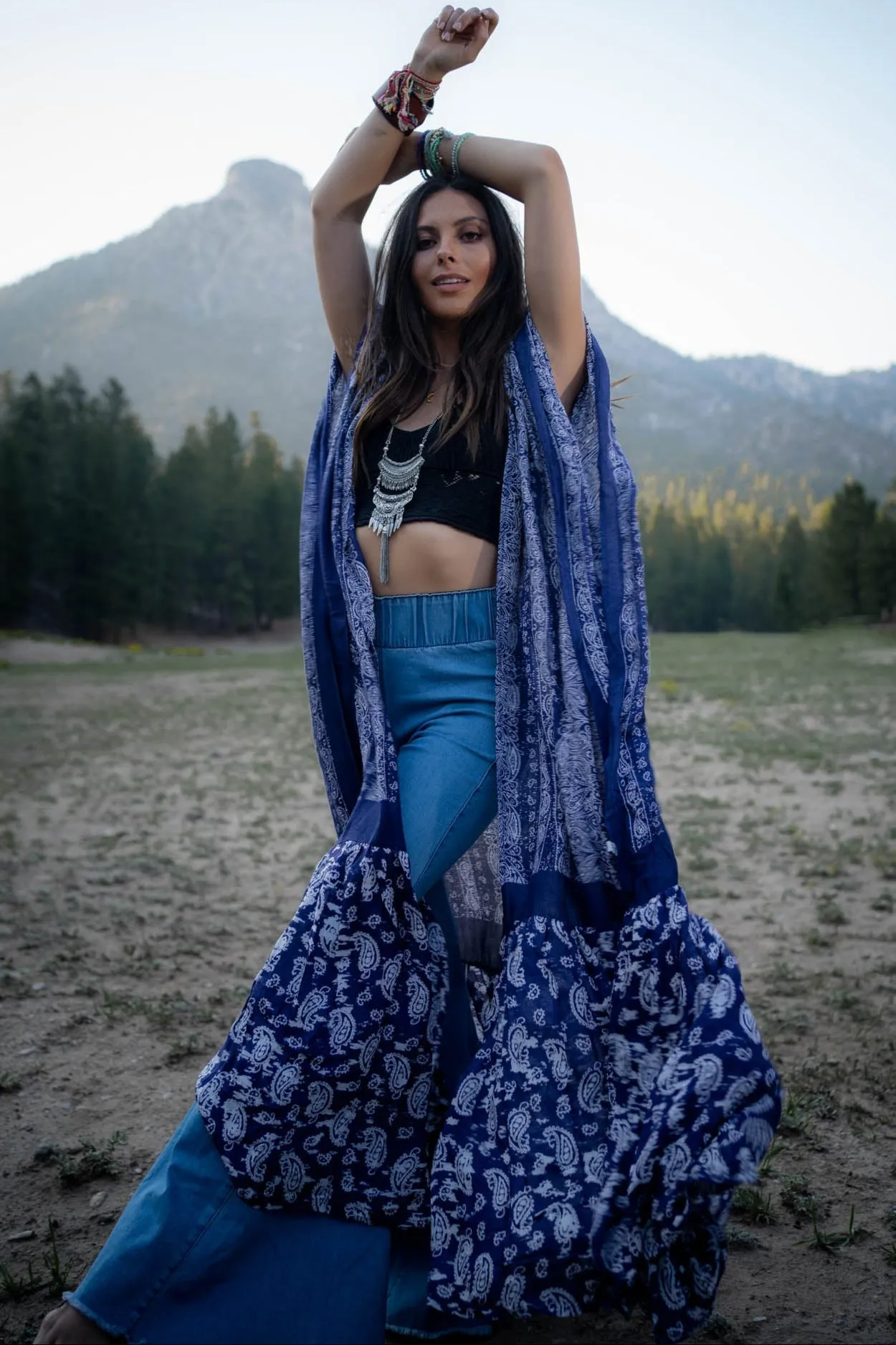 Paisley Tapestry Free Flow Duster Kimono - Purple