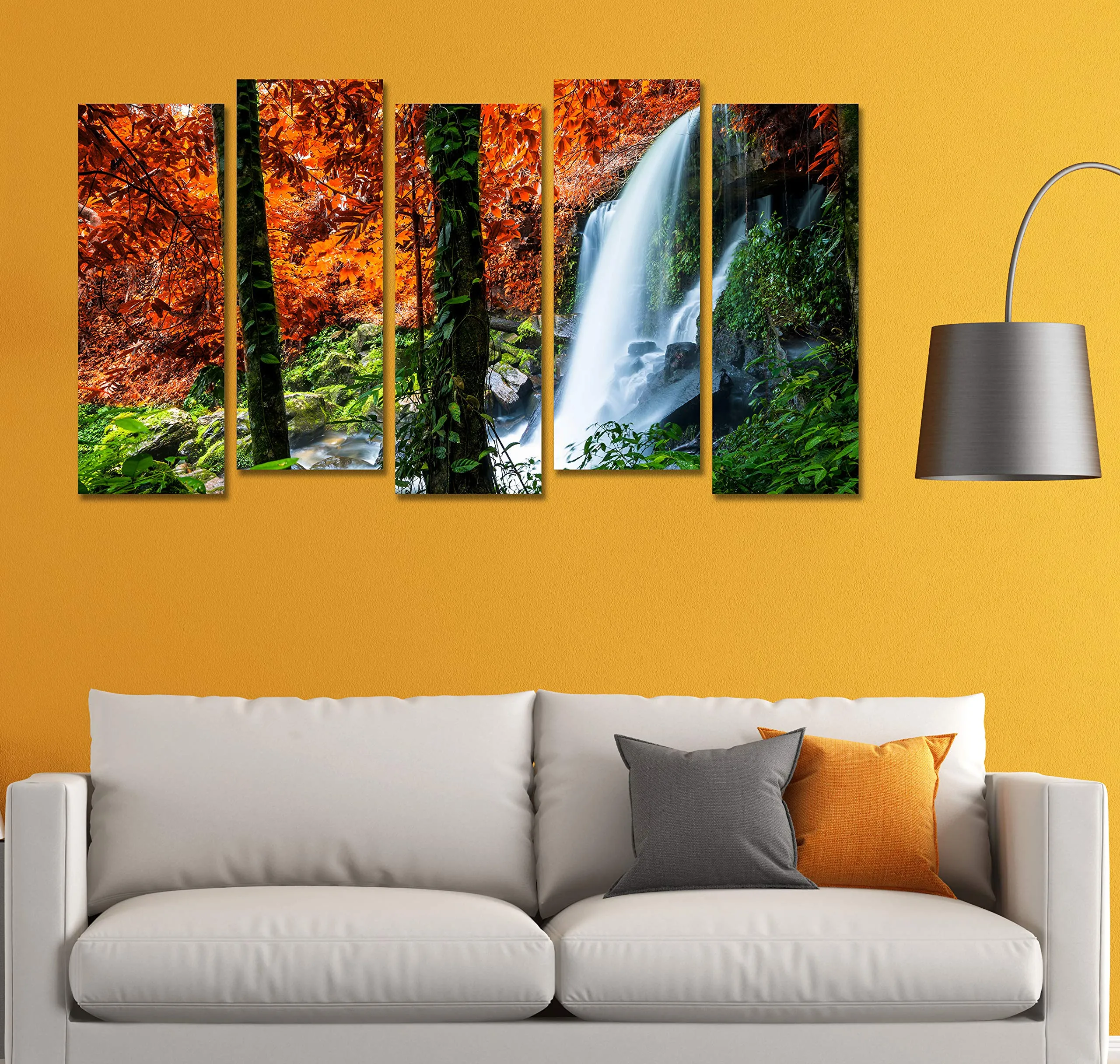 PAPER PLANE DESIGN Photo Frames for Wall Decoration Waterfall Scenery View Picture Split Panels Art Decor Set of Paintings in Living Room Bedroom Hotel Office, Sun-Board, Size 27 x 50 inches,