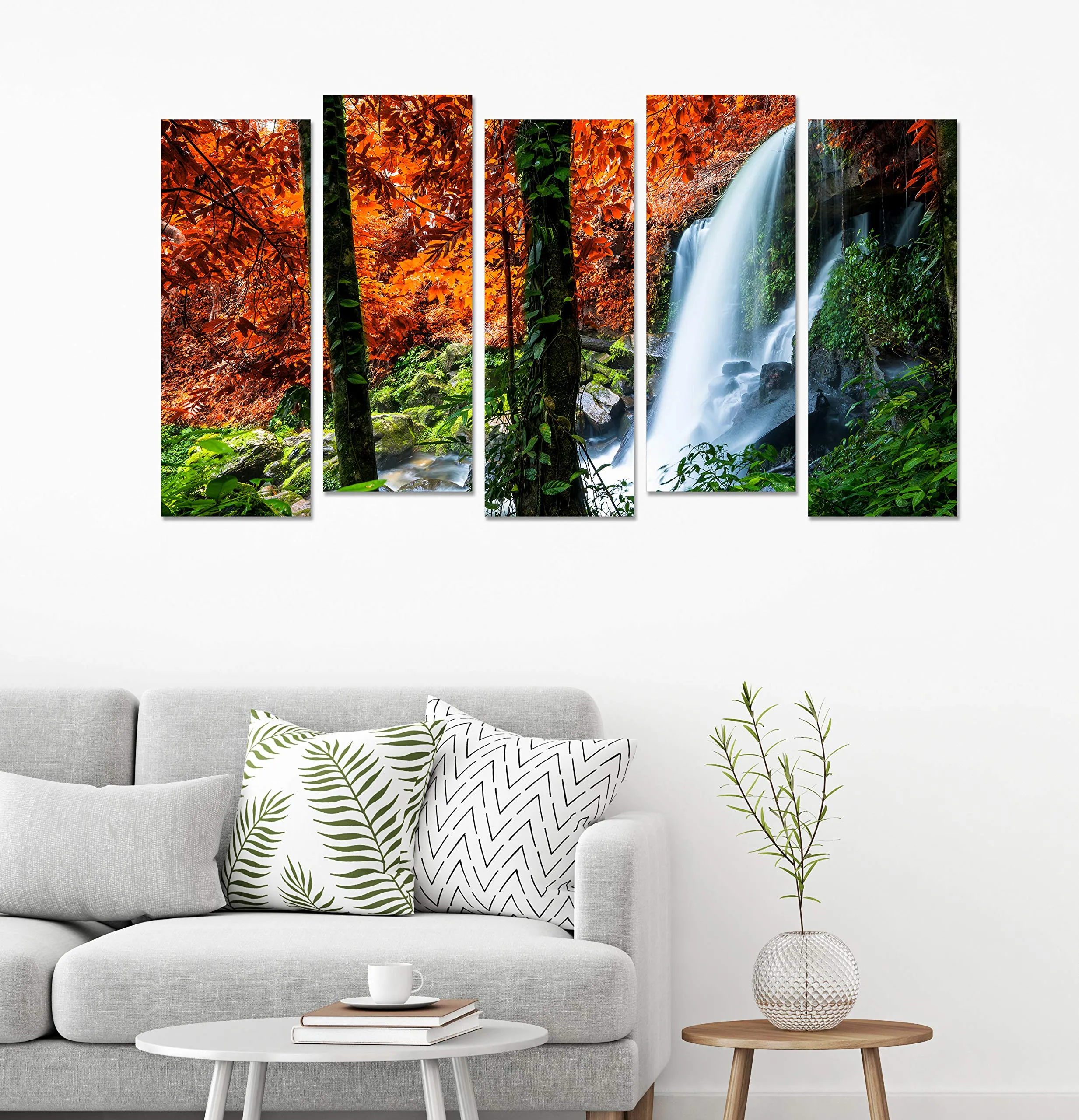 PAPER PLANE DESIGN Photo Frames for Wall Decoration Waterfall Scenery View Picture Split Panels Art Decor Set of Paintings in Living Room Bedroom Hotel Office, Sun-Board, Size 27 x 50 inches,