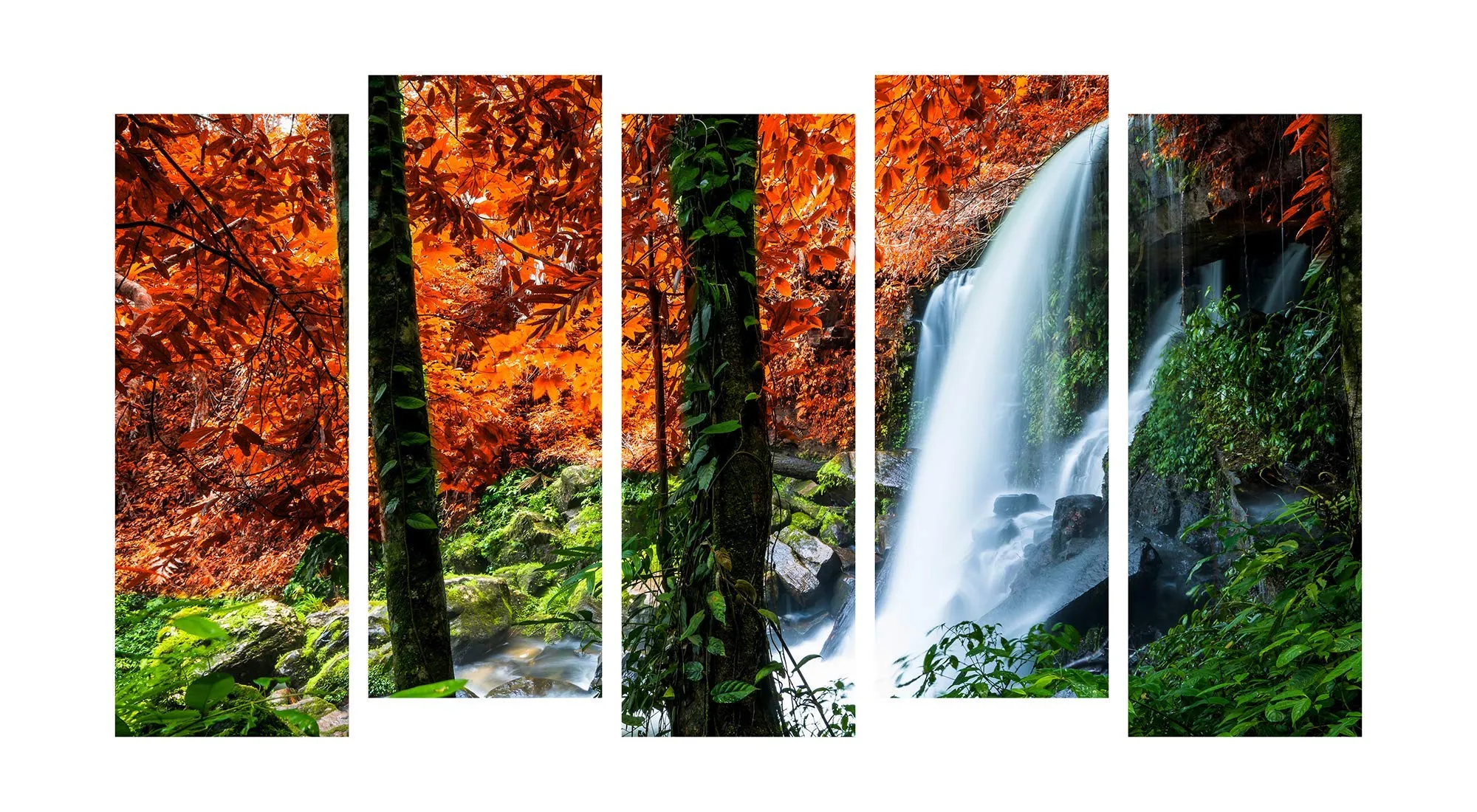 PAPER PLANE DESIGN Photo Frames for Wall Decoration Waterfall Scenery View Picture Split Panels Art Decor Set of Paintings in Living Room Bedroom Hotel Office, Sun-Board, Size 27 x 50 inches,