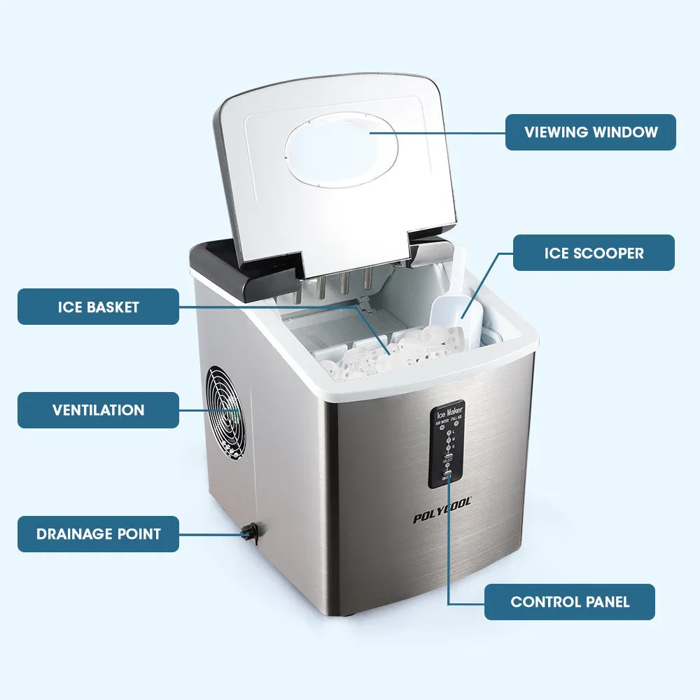 Portable 3.2L Electric Ice Cube Maker, 15kg/Day, Polycool
