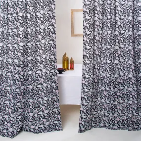 Premium Black Floral Hand Block Print Curtains For Home Set