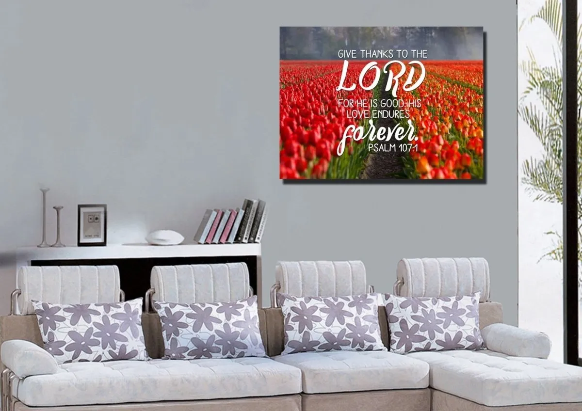Psalm 1071 Give Thanks To The Lord Canvas Wall Art Print - Christian Canvas Wall Art