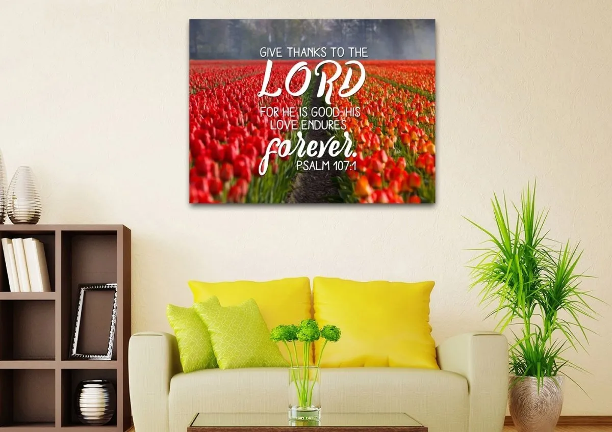 Psalm 1071 Give Thanks To The Lord Canvas Wall Art Print - Christian Canvas Wall Art