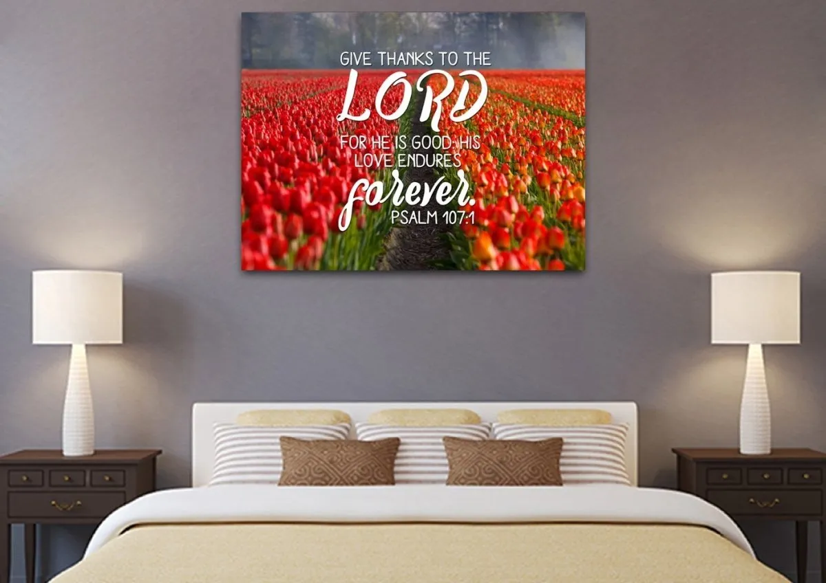 Psalm 1071 Give Thanks To The Lord Canvas Wall Art Print - Christian Canvas Wall Art
