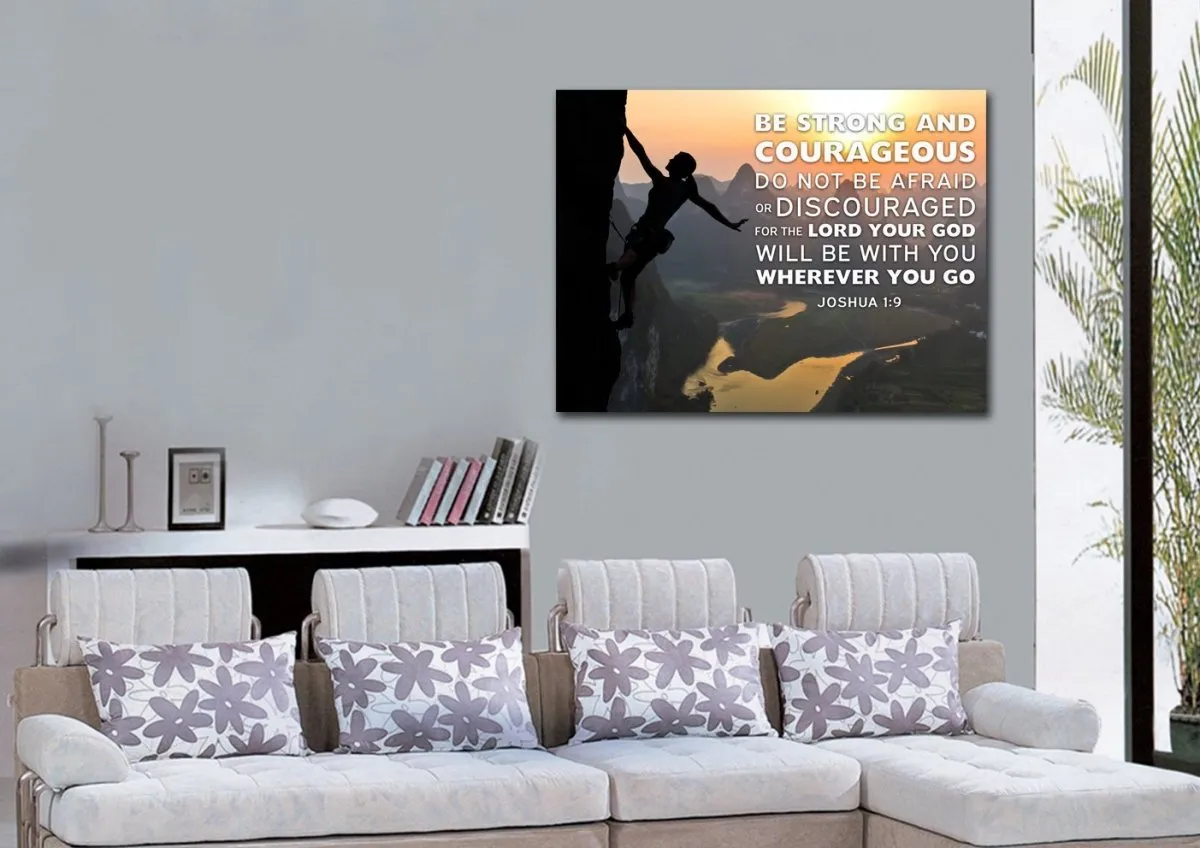 Rock Climber Joshua 19 Be Strong And Courageous Wall Art - Christian Canvas Wall Art