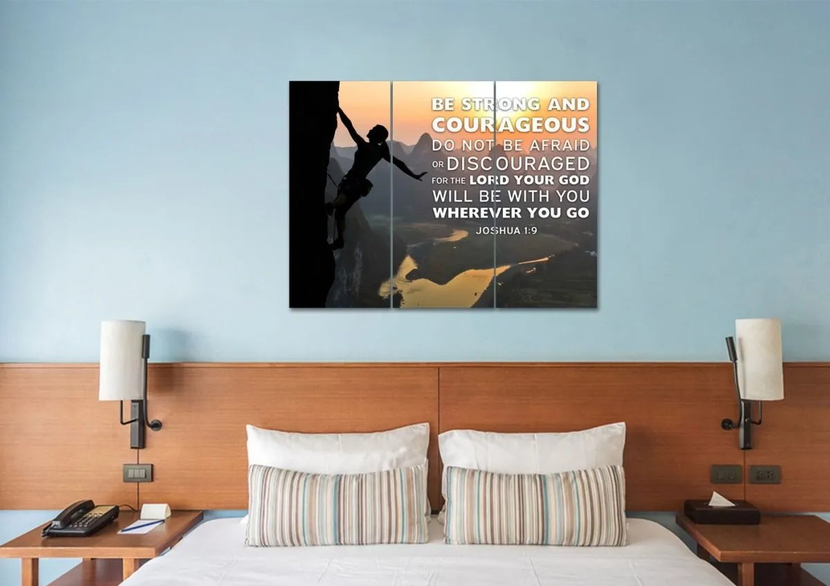 Rock Climber Joshua 19 Be Strong And Courageous Wall Art - Christian Canvas Wall Art