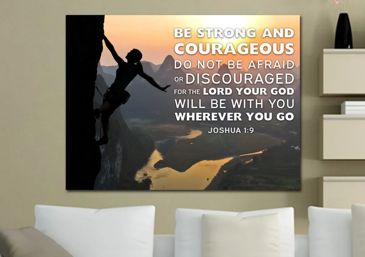 Rock Climber Joshua 19 Be Strong And Courageous Wall Art - Christian Canvas Wall Art