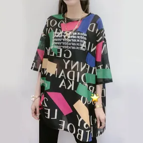 Silk print short-sleeved T-shirt