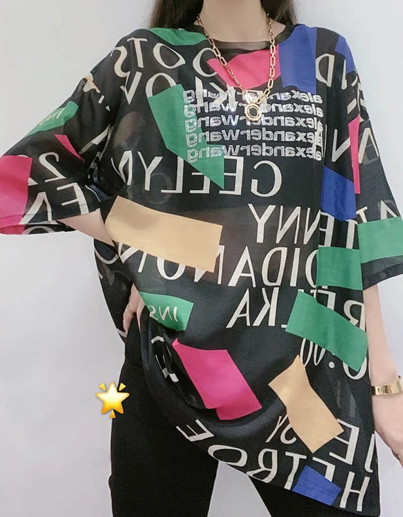 Silk print short-sleeved T-shirt