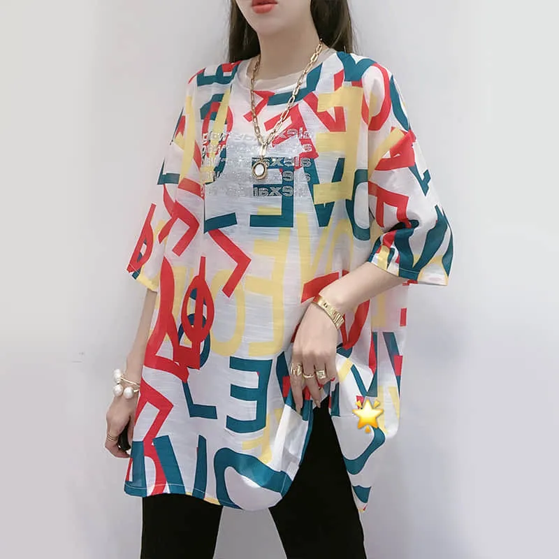Silk print short-sleeved T-shirt