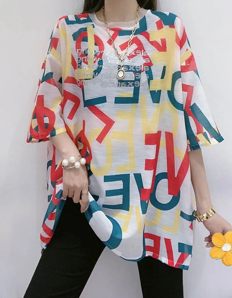 Silk print short-sleeved T-shirt