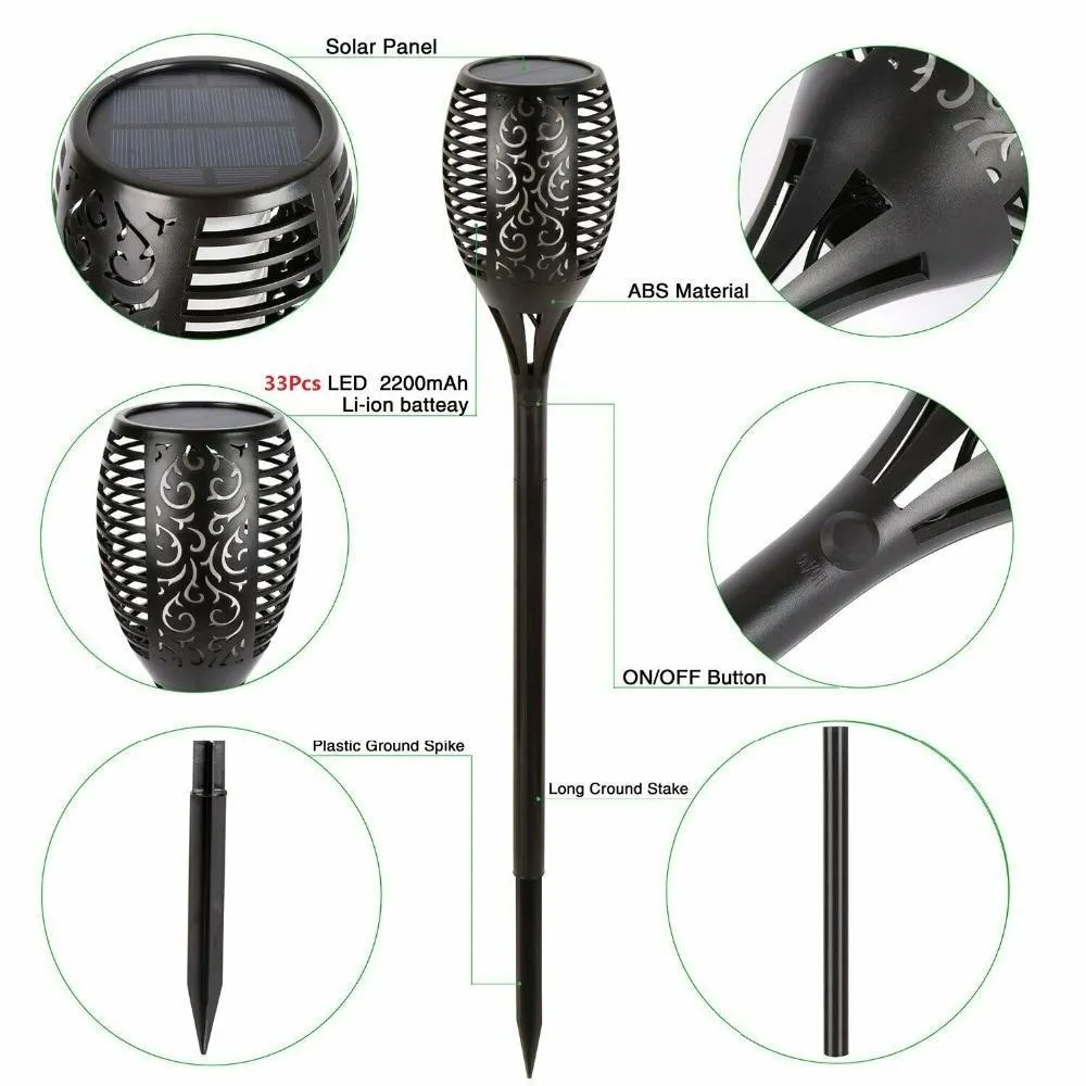 Solar Lights Outdoor Decorative - Solar Garden Lights - Landscape Lighting - Flame Light Torch Dancing Flickering Lawn Lamp