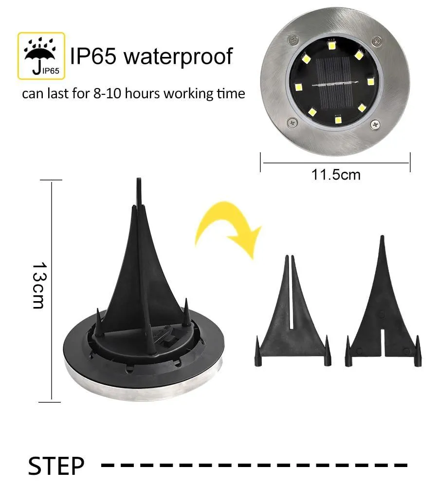 Solar Powered Ground Light Waterproof Garden Pathway Deck Lights With 8 LEDs Solar Lamp for Home Yard
