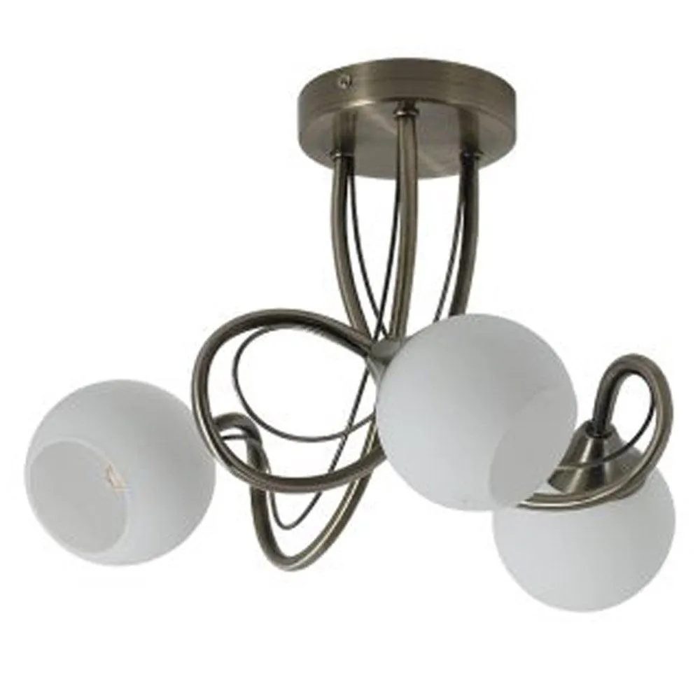 Sophie Artistic LED Metal Ceiling Light - Antique Brass, 3 Light, Dimmable, 310 Lumens PL0116