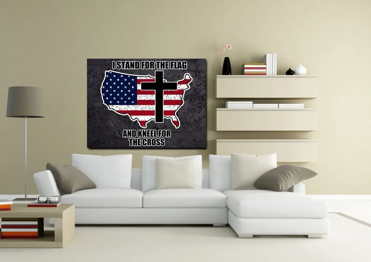 Stand For The Cross, Kneel For The Flag American Flag Patriotic Wall Art - Christian Canvas Wall Art