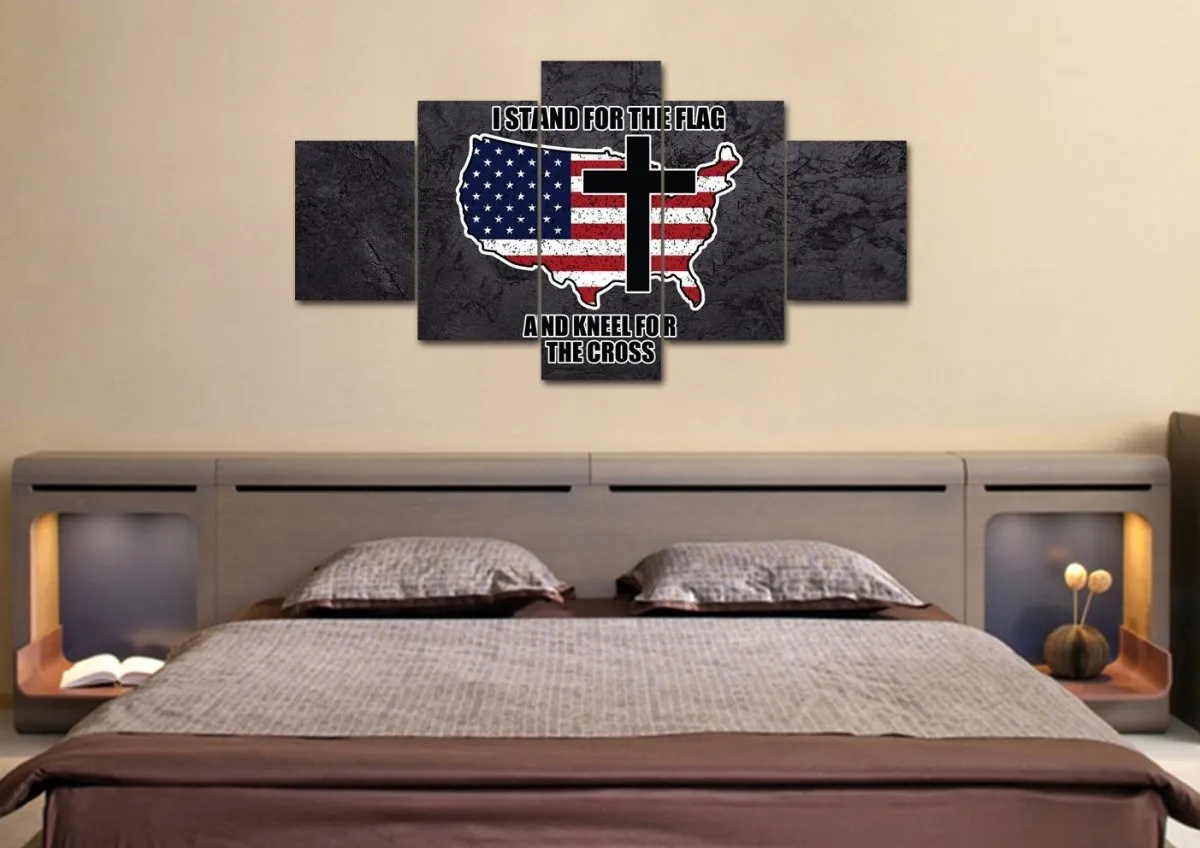 Stand For The Cross, Kneel For The Flag American Flag Patriotic Wall Art - Christian Canvas Wall Art