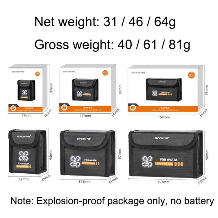 Sunnylife AT-DC478 Put 2 Batteries Battery Explosion-proof Bag For DJI Avata