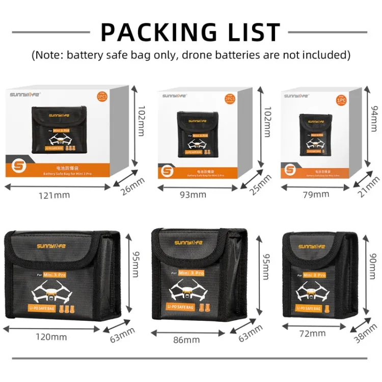 Sunnylife  Battery Explosion-proof Bag Storage Bag for DJI Mini 3 Pro,Size: Can Hold 3 Batteries
