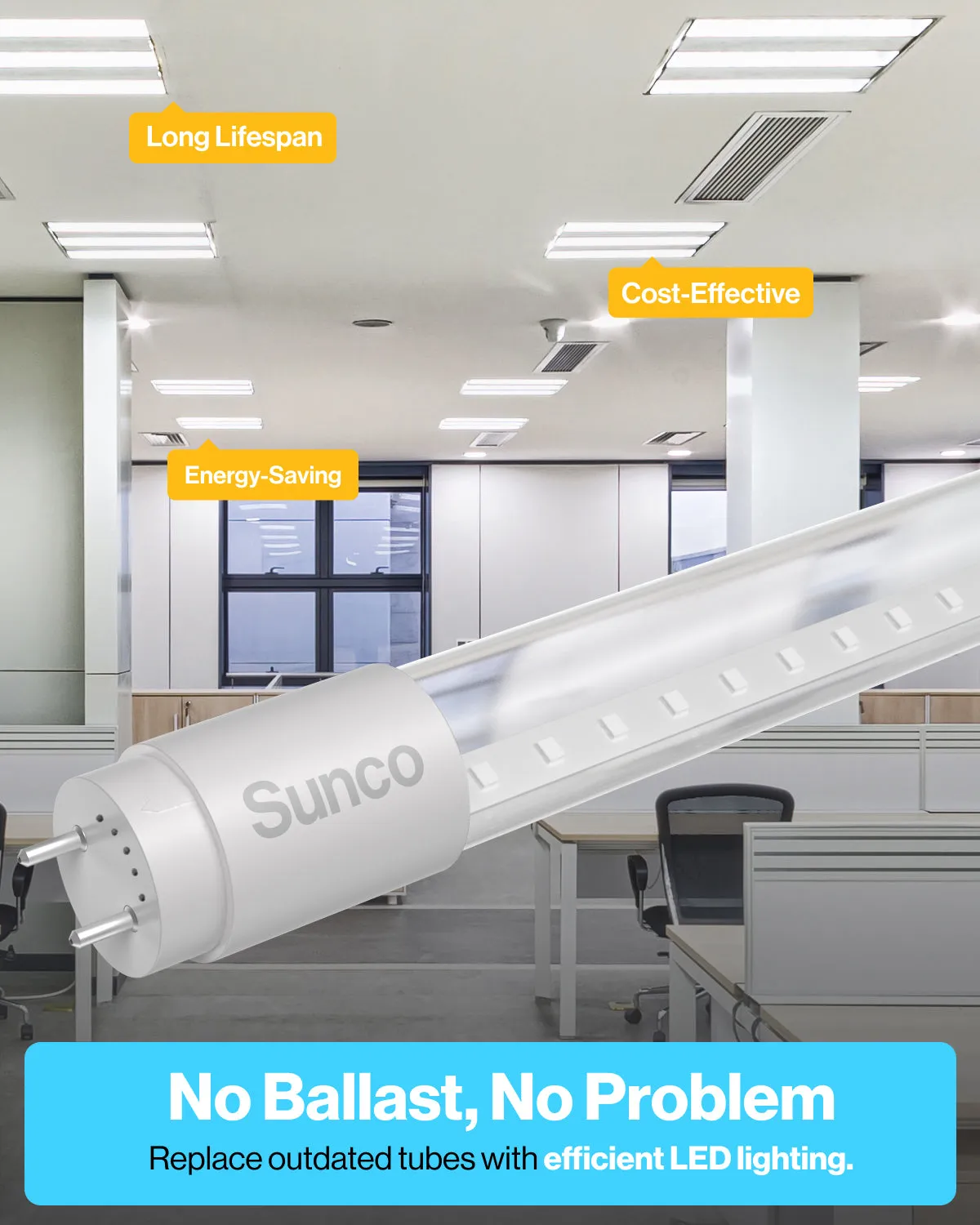 T8 LED Tube, 4ft, Clear, Bypass, Type B, 15W, Single/Double Ended, 1800 Lumens