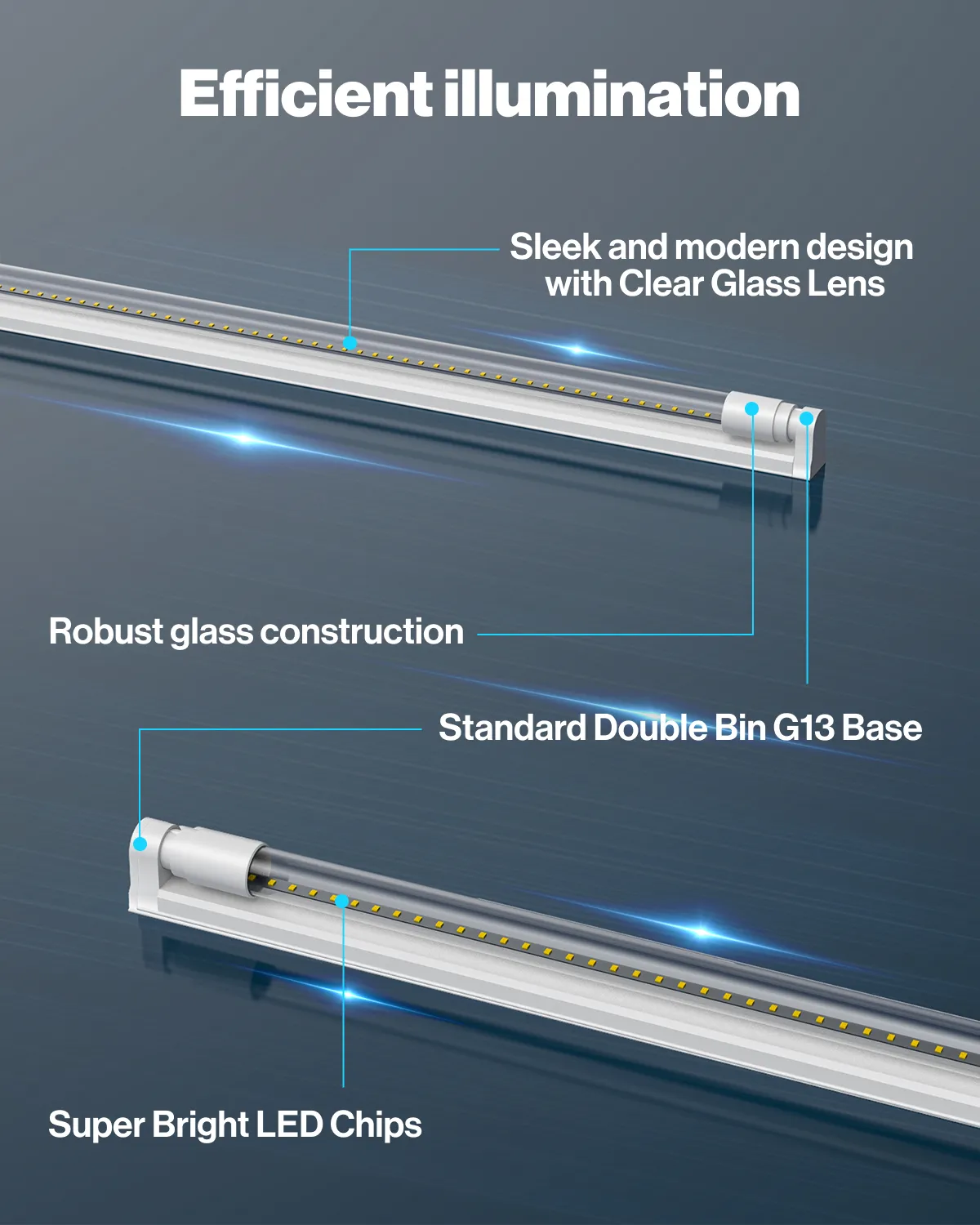 T8 LED Tube, 4ft, Clear, Plug & Play, Hybrid Type A B, Single/Double Ended, 20W, 2400 Lumens