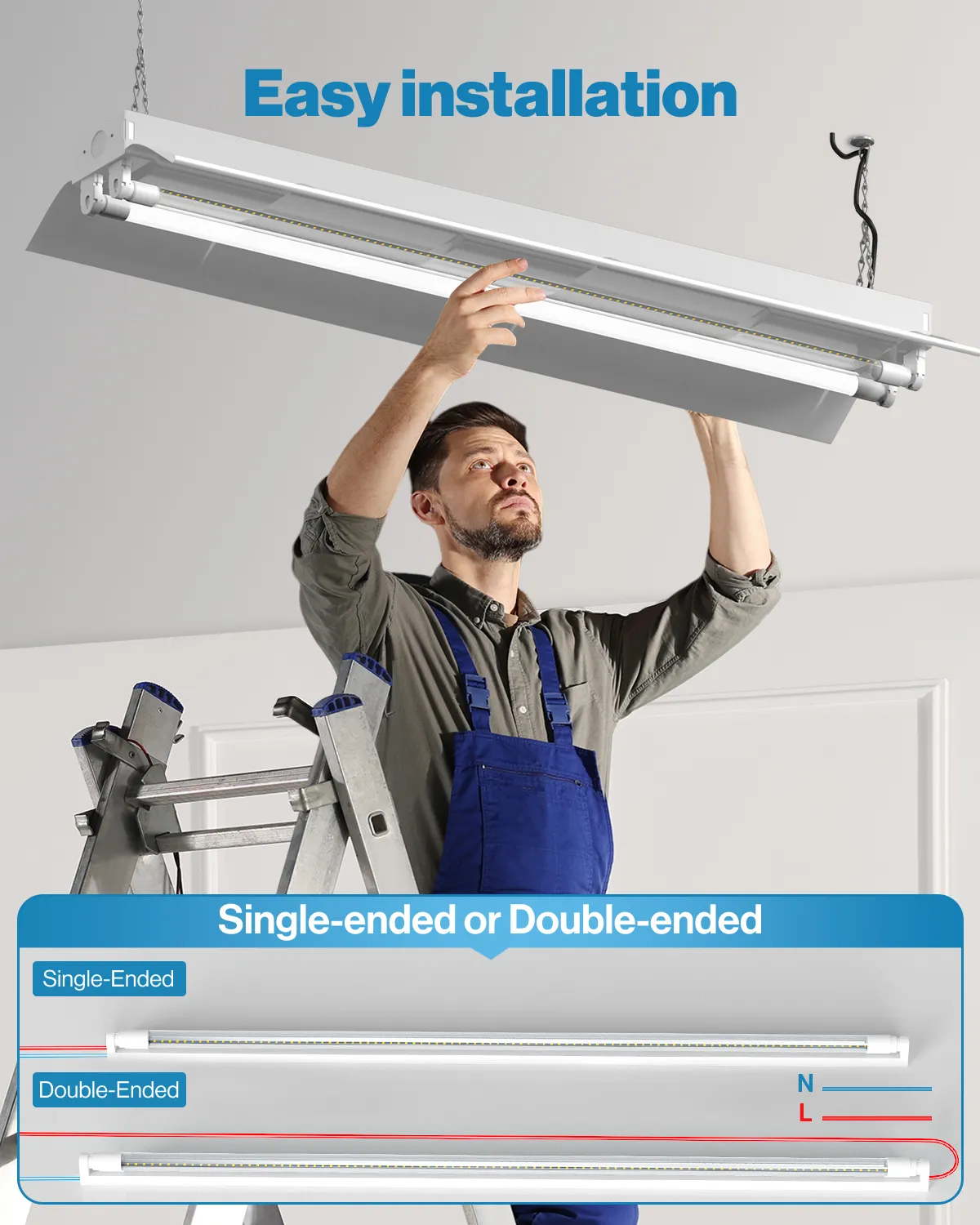 T8 LED Tube, 4ft, Clear, Plug & Play, Hybrid Type A B, Single/Double Ended, 20W, 2400 Lumens