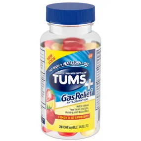 TUMS Antacid Chewy Bites Gas Relief, Lemon & Strawberry, 28 Count