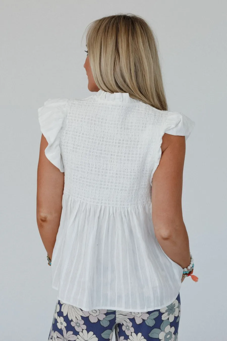 Valeria Flutter Sleeve Top - White