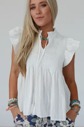 Valeria Flutter Sleeve Top - White
