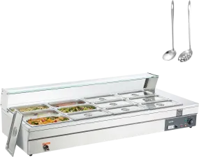 Vevor Food Warmer 12-Pan with Glass Shield 1800W Electric Steam Table 86°F-185°F Temperature New