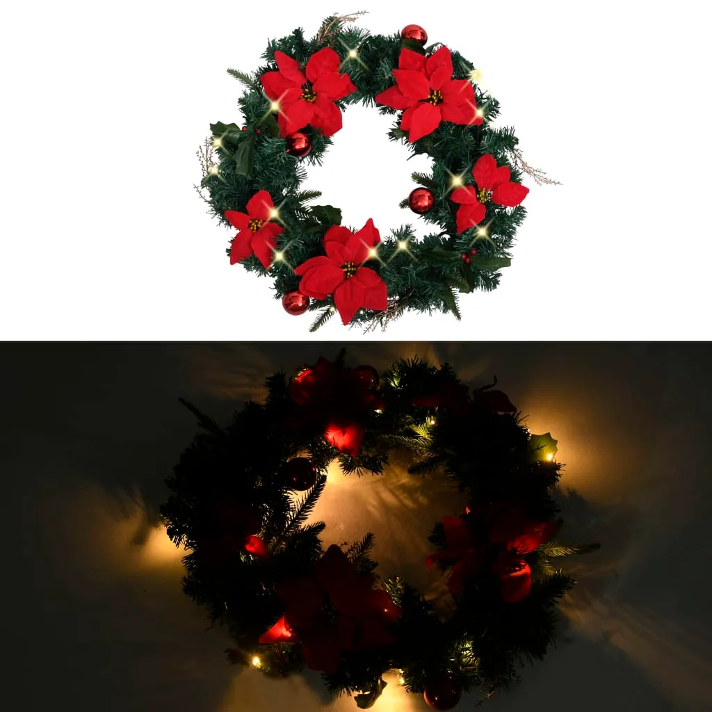 vidaXL 60 cm Christmas Wreath with LED Lights - Green PVC Holiday Decoration for Indoors & Outdoors