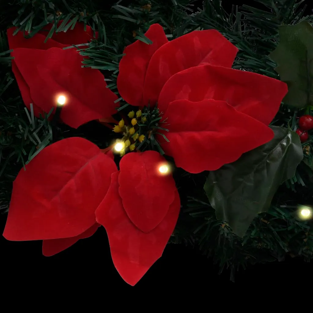 vidaXL 60 cm Christmas Wreath with LED Lights - Green PVC Holiday Decoration for Indoors & Outdoors