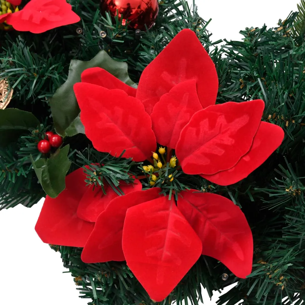 vidaXL 60 cm Christmas Wreath with LED Lights - Green PVC Holiday Decoration for Indoors & Outdoors