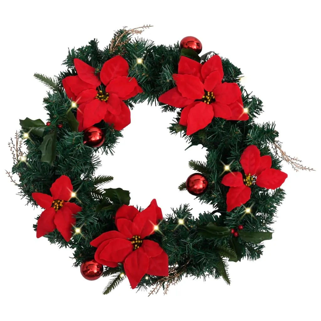 vidaXL 60 cm Christmas Wreath with LED Lights - Green PVC Holiday Decoration for Indoors & Outdoors