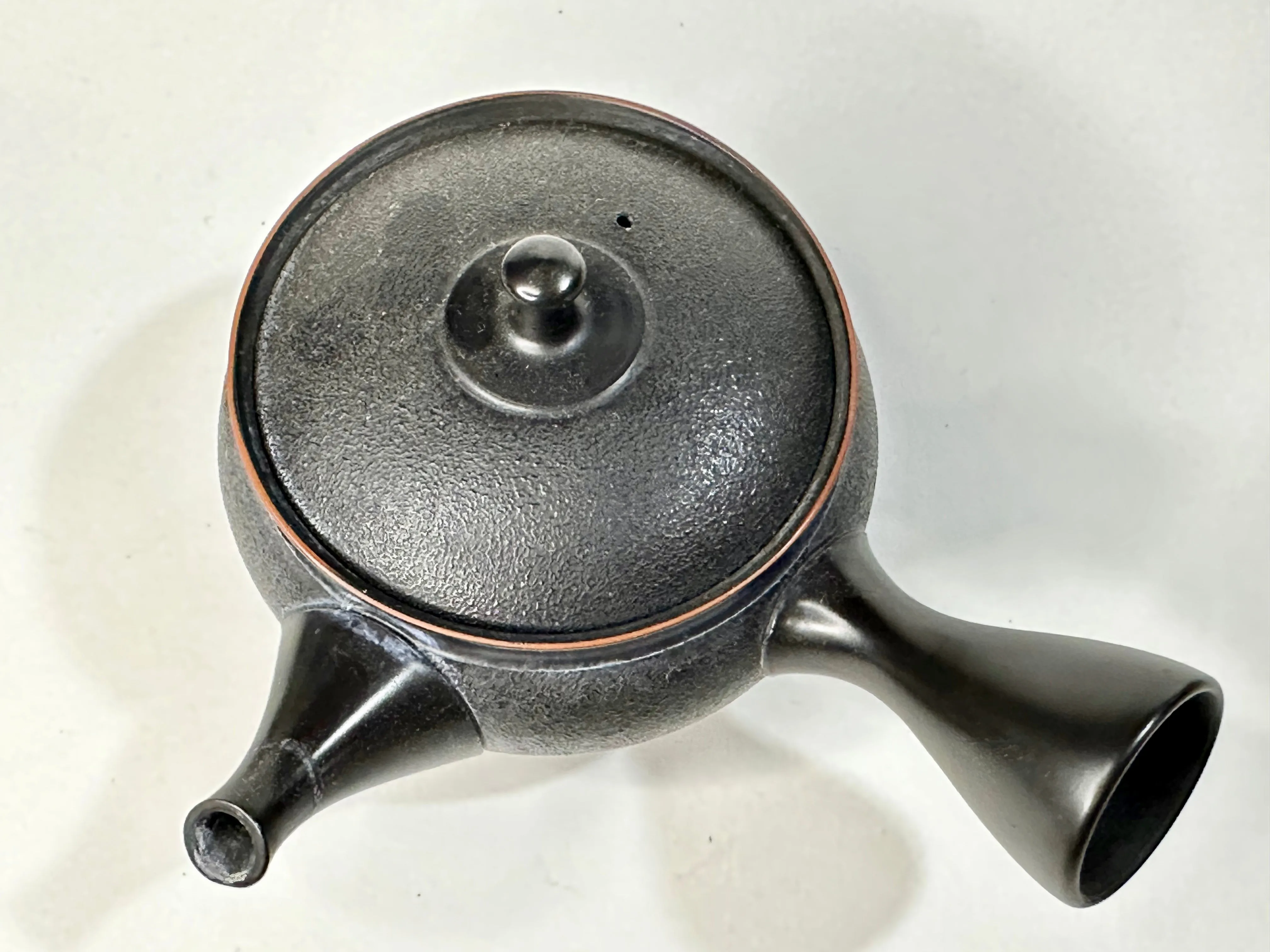 Vintage Prized Japanese Kyusu Sencha Tea Black Ceramic Tea Pot Hallow Side Handle Signed