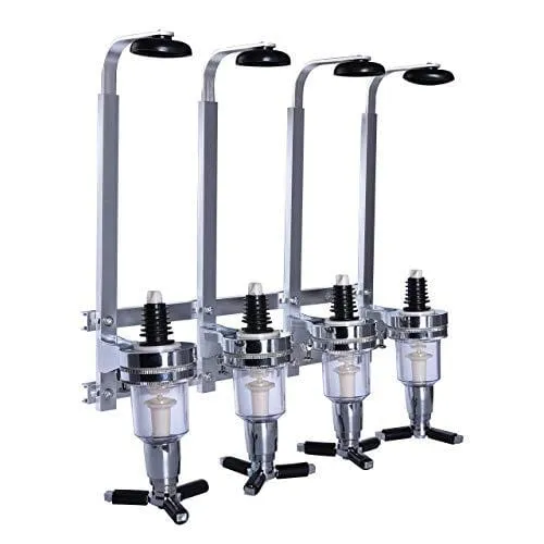 Wall Mounted Liquor Dispenser Bar Butler Bracket Solo Optic Spirit Wine Beer Alcohol Bottle Beverage Stand Revolving Nozzle Drinkware Set (4 Bottle)