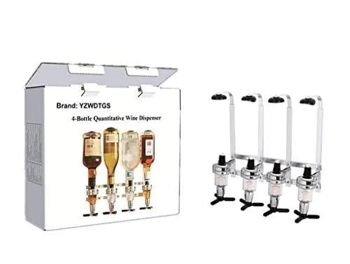 Wall Mounted Liquor Dispenser Bar Butler Bracket Solo Optic Spirit Wine Beer Alcohol Bottle Beverage Stand Revolving Nozzle Drinkware Set (4 Bottle)
