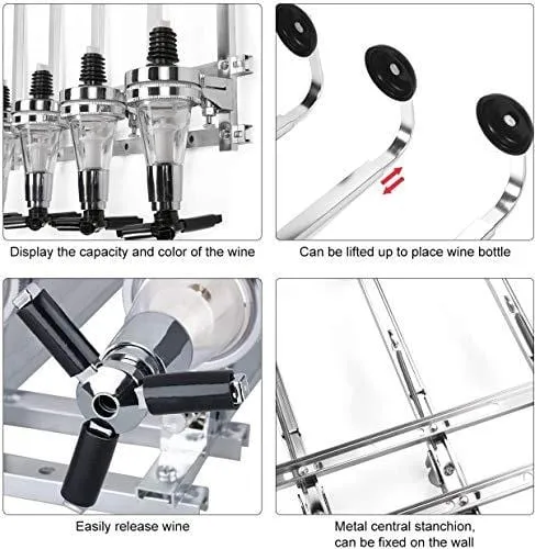 Wall Mounted Liquor Dispenser Bar Butler Bracket Solo Optic Spirit Wine Beer Alcohol Bottle Beverage Stand Revolving Nozzle Drinkware Set (4 Bottle)