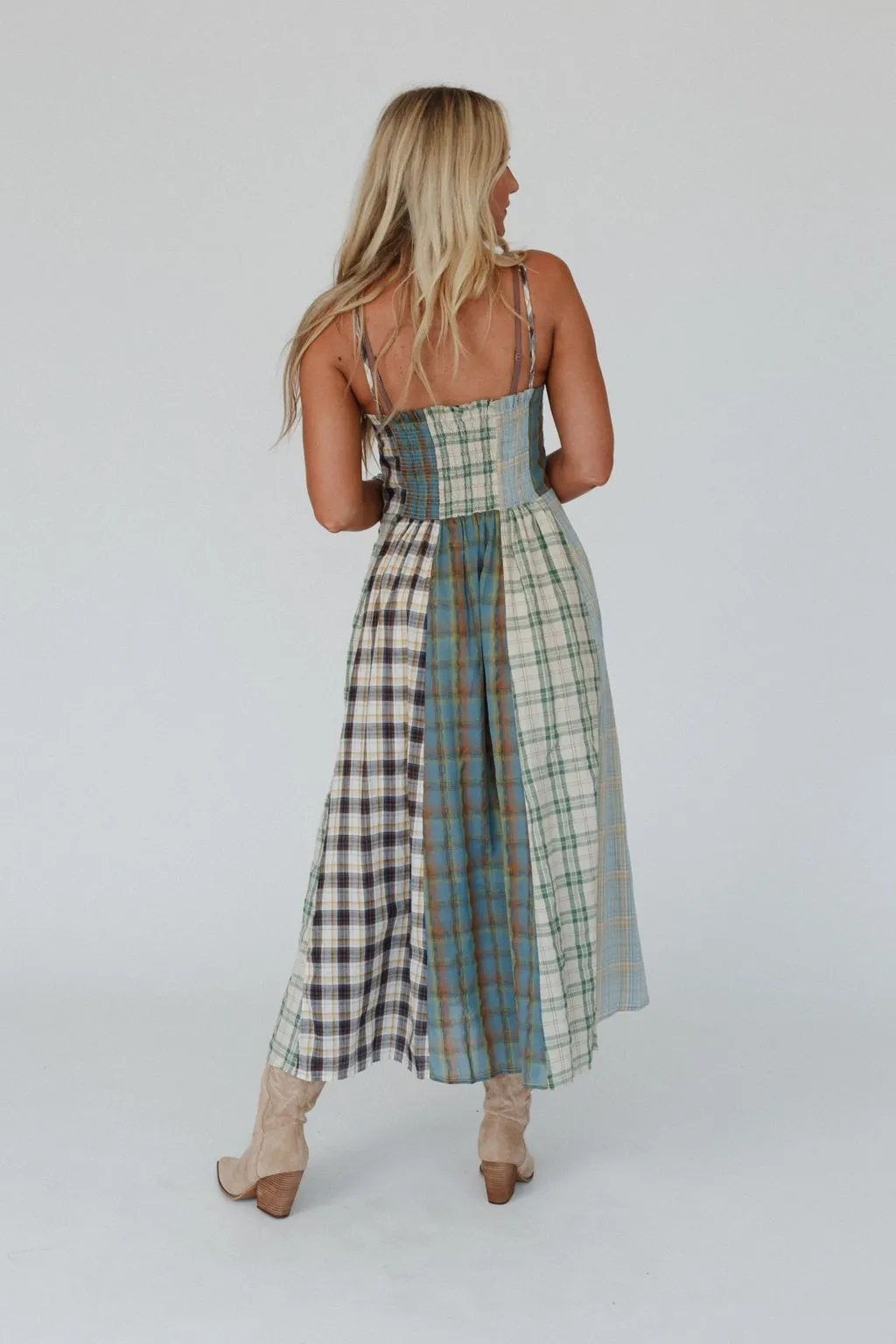 Western Charm Checkered Dress - Mint