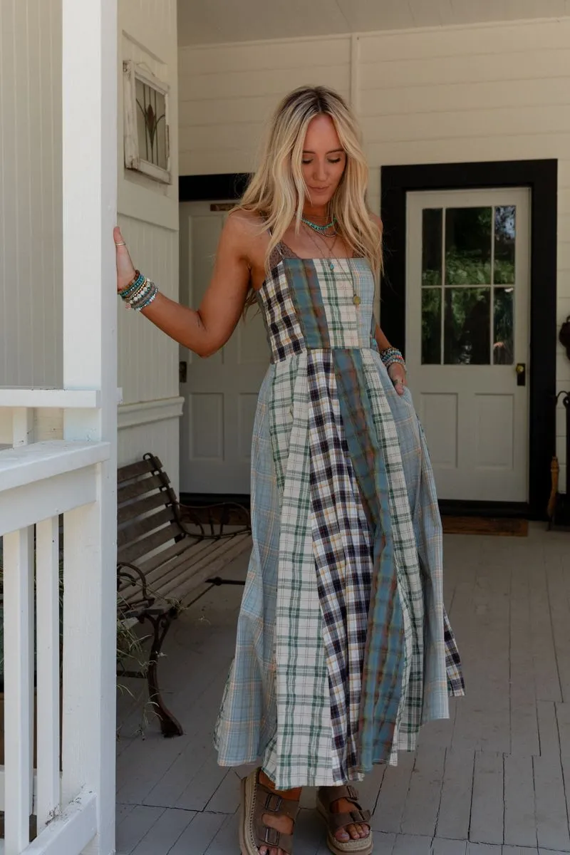 Western Charm Checkered Dress - Mint