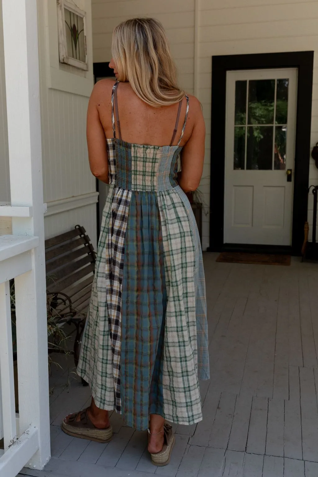 Western Charm Checkered Dress - Mint
