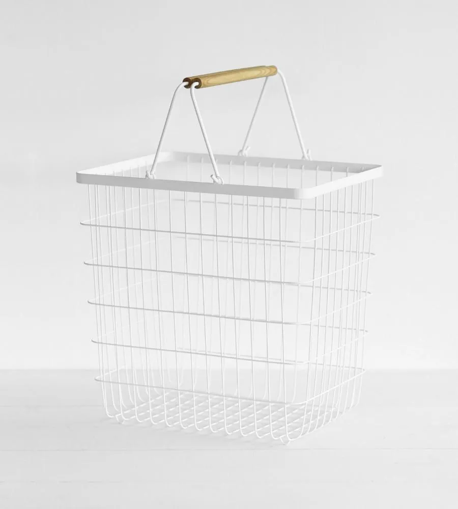 Wire Hamper with Wooden Handles