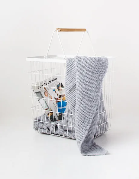 Wire Hamper with Wooden Handles