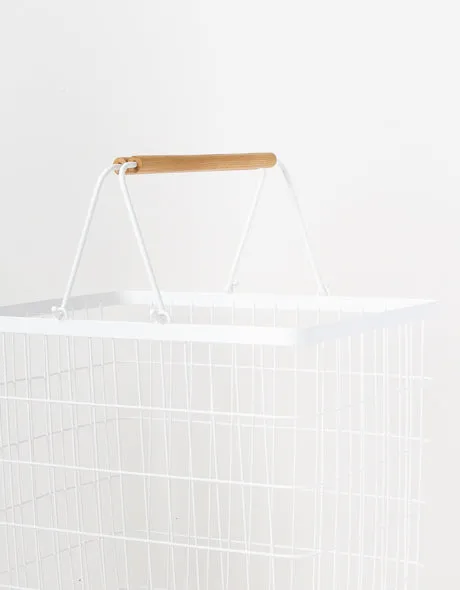 Wire Hamper with Wooden Handles