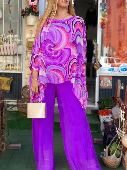 Women's Summer Colorful Cool Chiffon 2 Piece Set