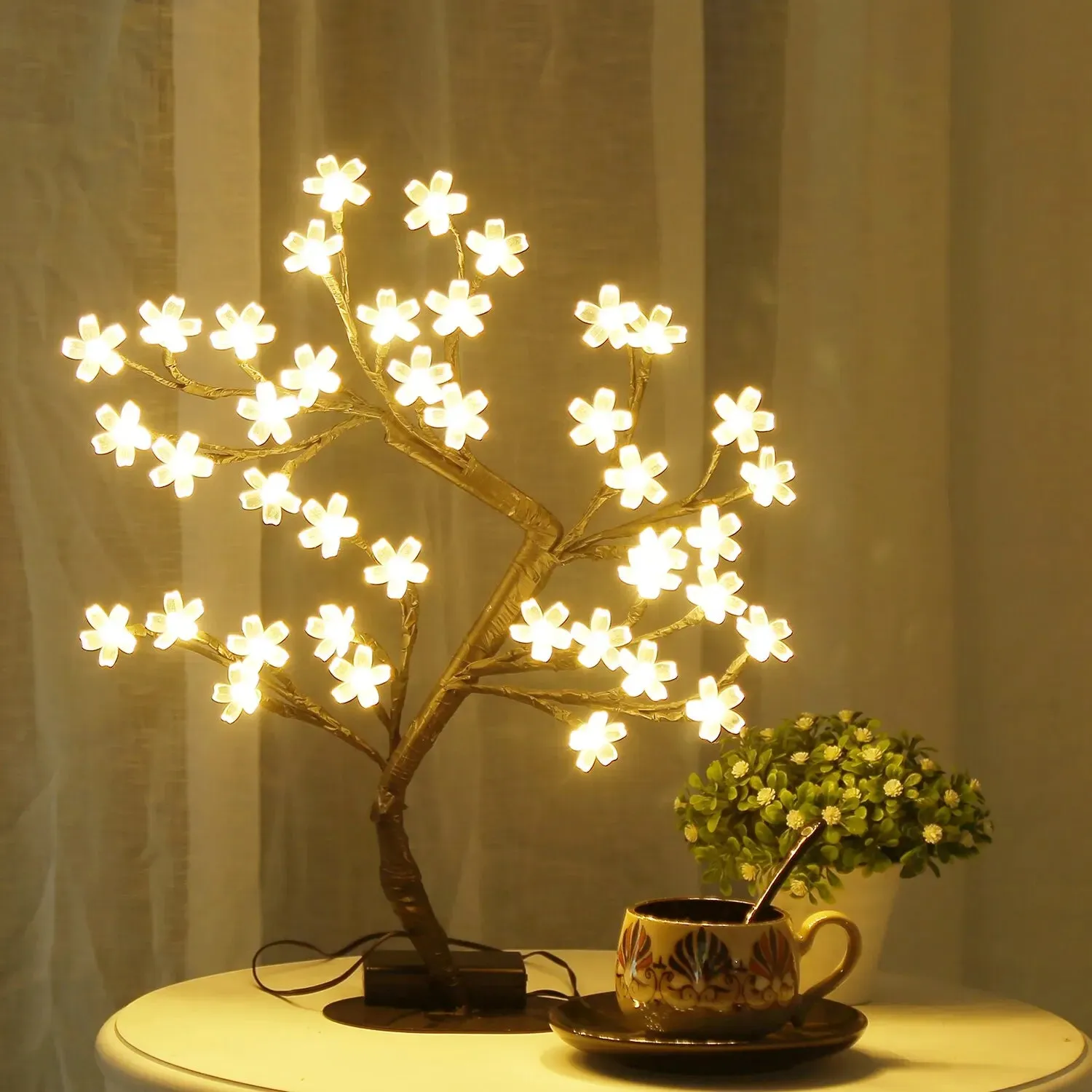 Yeknu Cherry Blossom Tree Light,17inch 40LED Lighted Tabletop Artificial Flower Bonsai Tree Lamp USB Powered Gifts for Home Decor