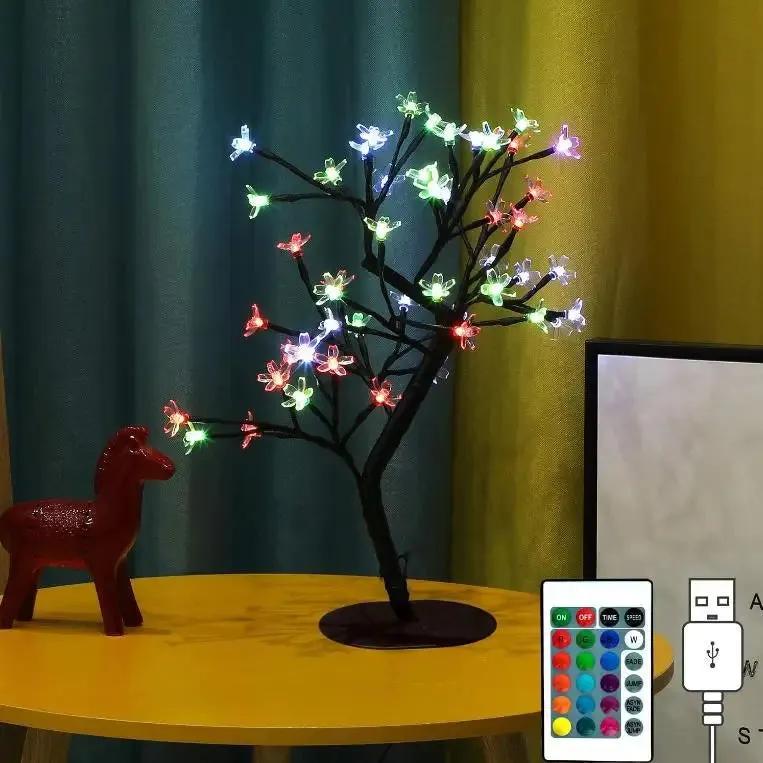 Yeknu Cherry Blossom Tree Light,17inch 40LED Lighted Tabletop Artificial Flower Bonsai Tree Lamp USB Powered Gifts for Home Decor