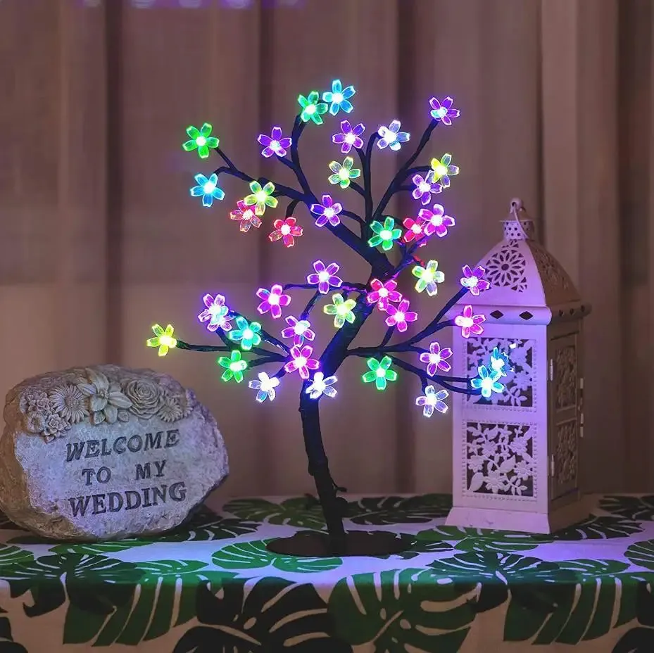 Yeknu Cherry Blossom Tree Light,17inch 40LED Lighted Tabletop Artificial Flower Bonsai Tree Lamp USB Powered Gifts for Home Decor